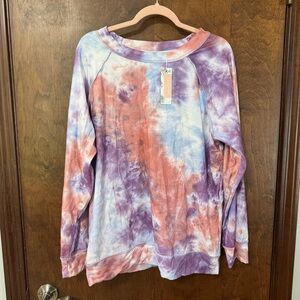 Women's Tie-Dye Long Sleeve light Sweatshirt - Purple & Coral